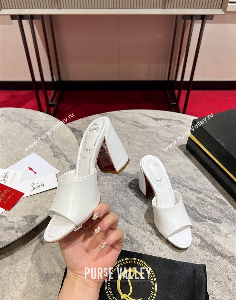 Christian Louboutin Jane Heel Slides Sandal 8.5cm in Calf Leather White 2024 (MD-240702007)