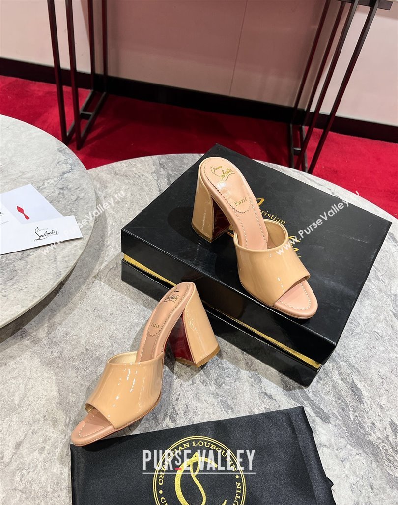 Christian Louboutin Jane Heel Slides Sandal 8.5cm in Patent Leather Beige 2024 (MD-240702008)