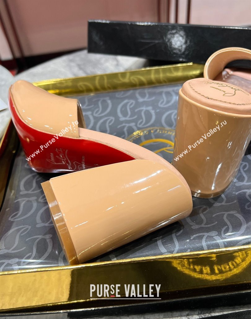 Christian Louboutin Jane Heel Slides Sandal 8.5cm in Patent Leather Beige 2024 (MD-240702008)