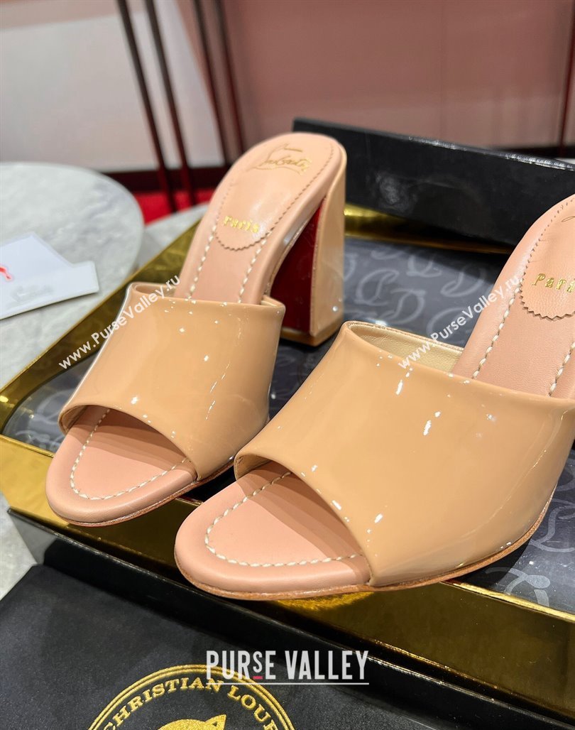 Christian Louboutin Jane Heel Slides Sandal 8.5cm in Patent Leather Beige 2024 (MD-240702008)