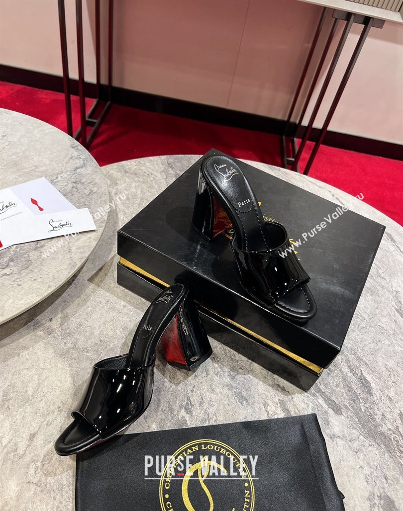 Christian Louboutin Jane Heel Slides Sandal 8.5cm in Patent Leather Black 2024 (MD-240702009)