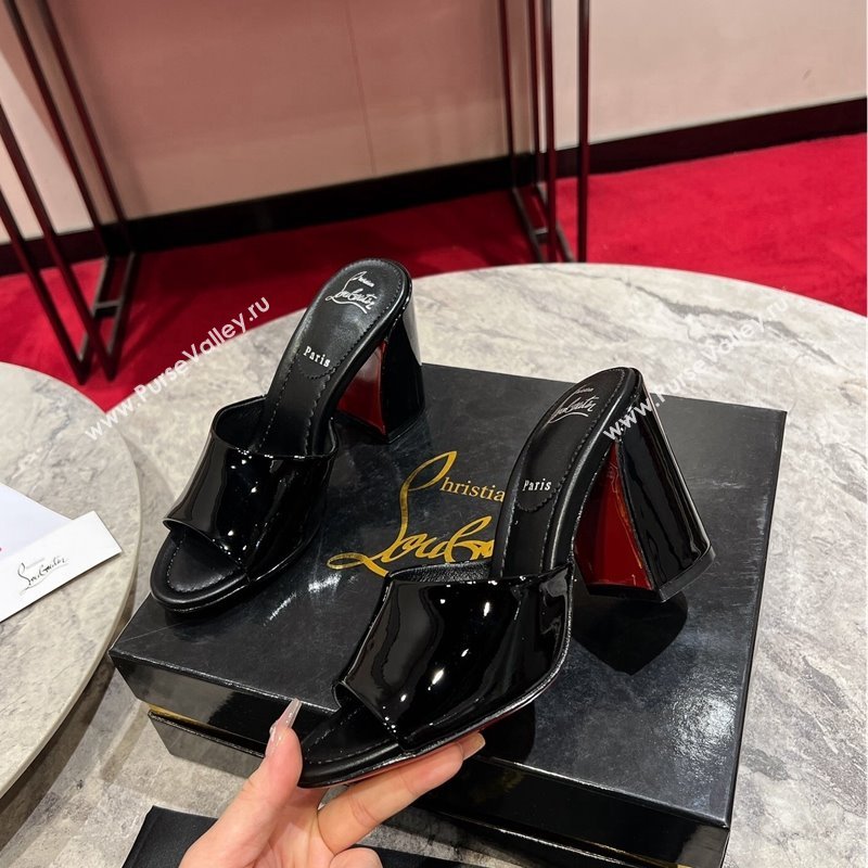 Christian Louboutin Jane Heel Slides Sandal 8.5cm in Patent Leather Black 2024 (MD-240702009)