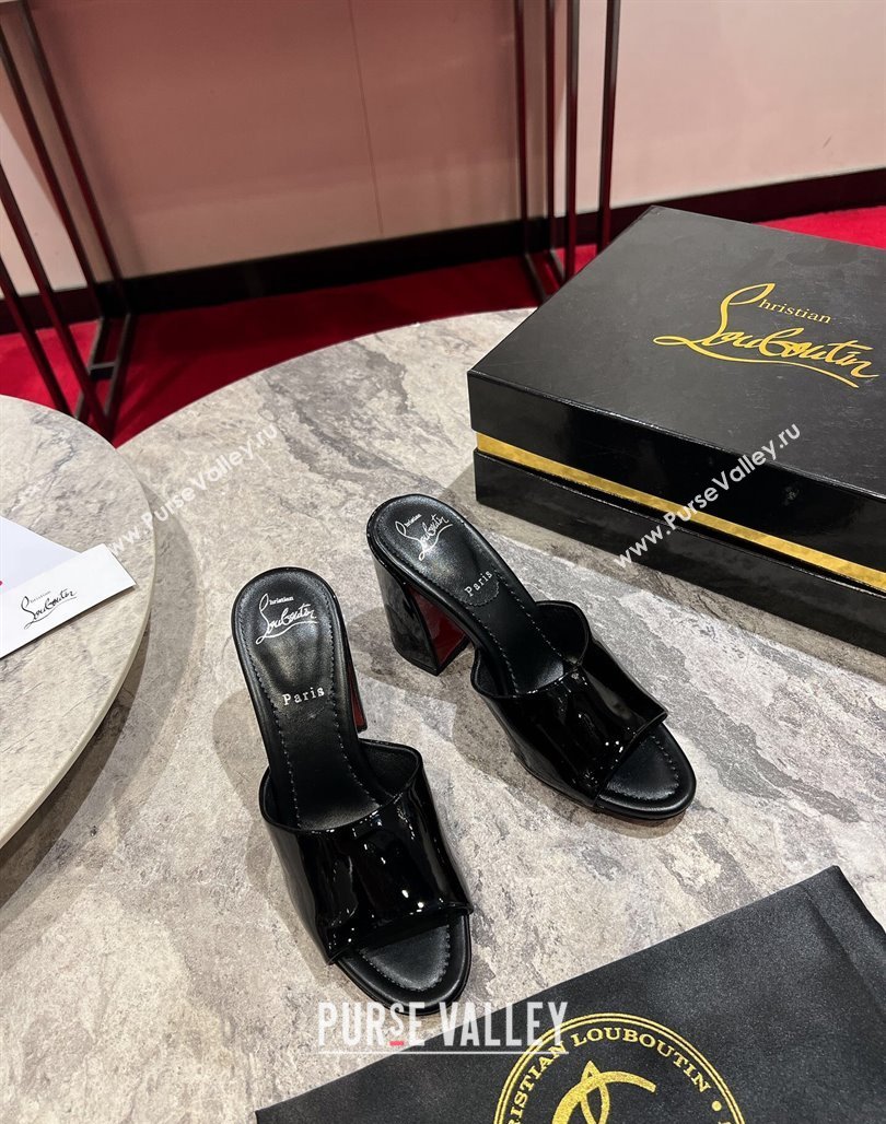 Christian Louboutin Jane Heel Slides Sandal 8.5cm in Patent Leather Black 2024 (MD-240702009)