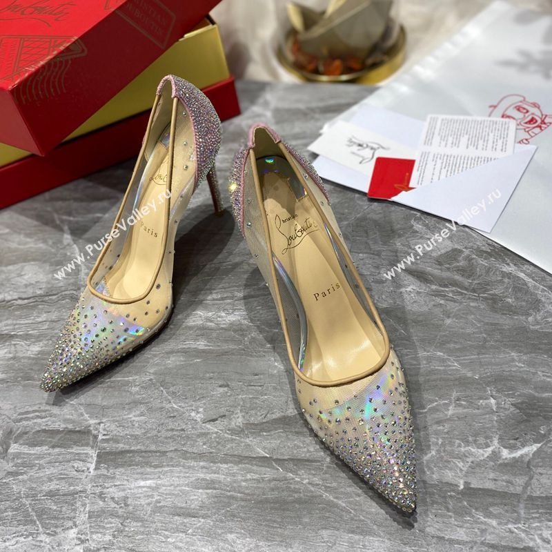 Christian Louboutin Follies Mesh Strass Pumps 10cm Pink 2025 (MD-250220036)