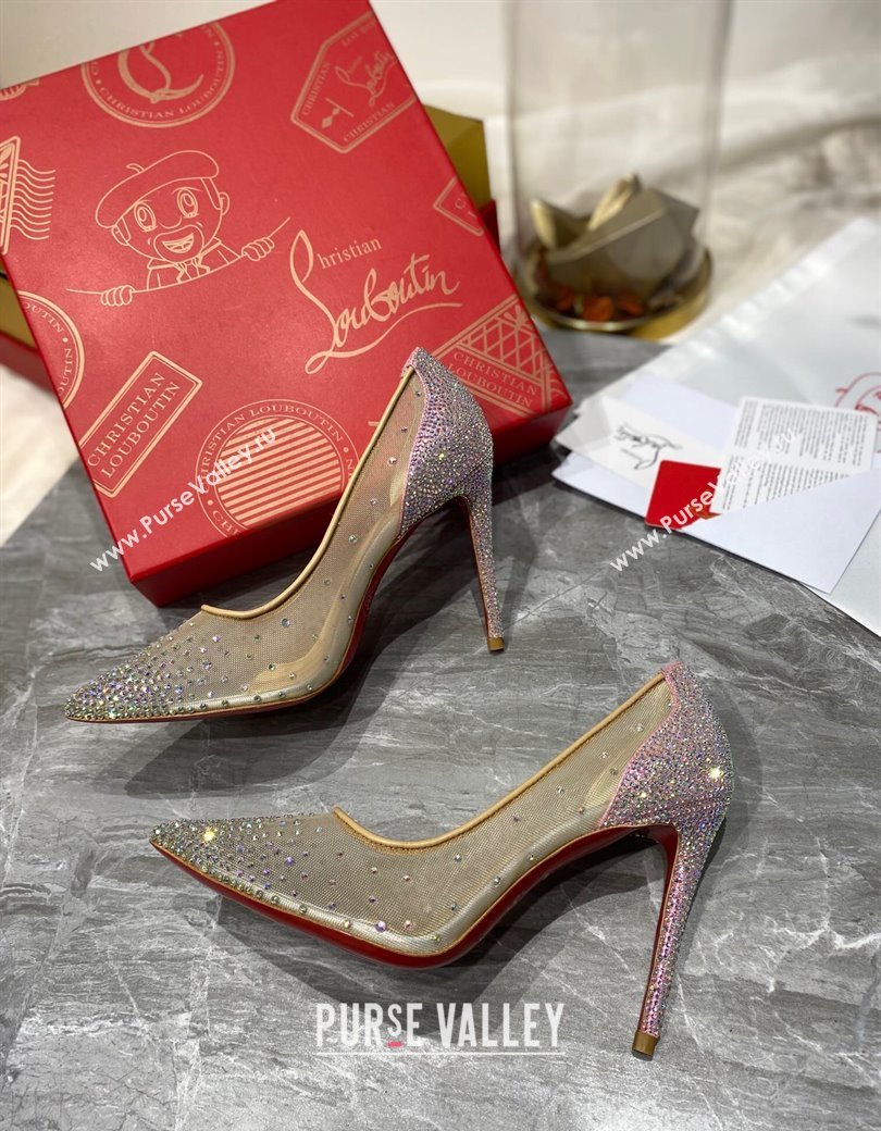 Christian Louboutin Follies Mesh Strass Pumps 10cm Pink 2025 (MD-250220036)
