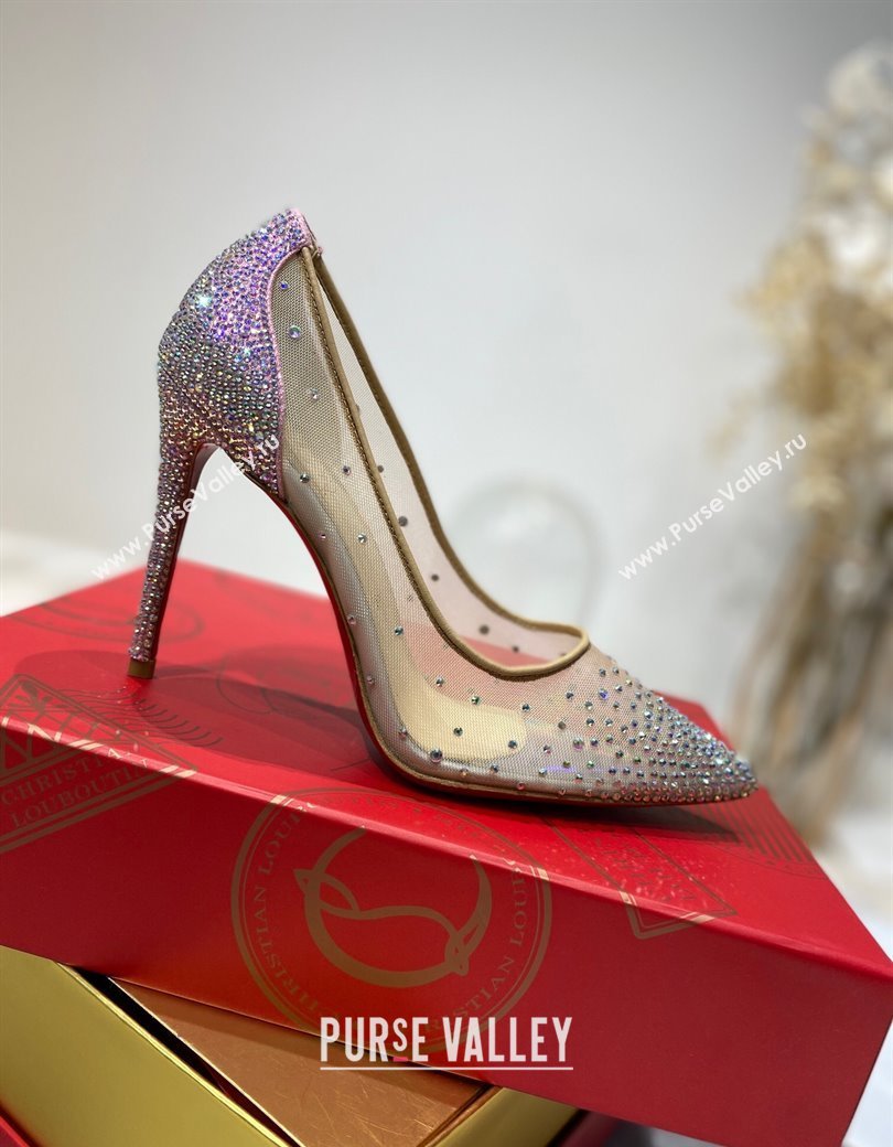 Christian Louboutin Follies Mesh Strass Pumps 10cm Pink 2025 (MD-250220036)