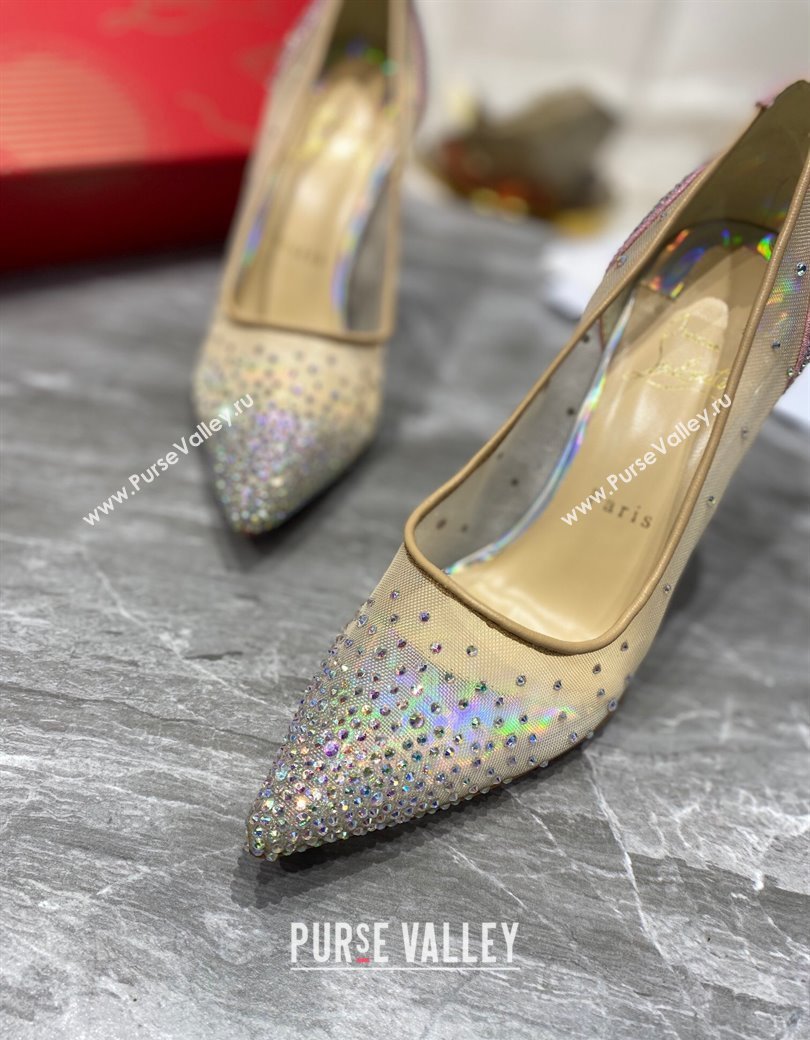 Christian Louboutin Follies Mesh Strass Pumps 10cm Pink 2025 (MD-250220036)