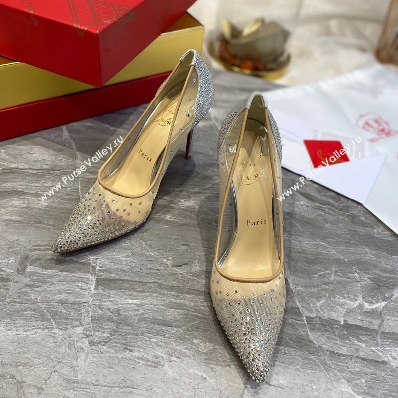 Christian Louboutin Follies Mesh Strass Pumps 10cm Silver 2025 (MD-250220037)