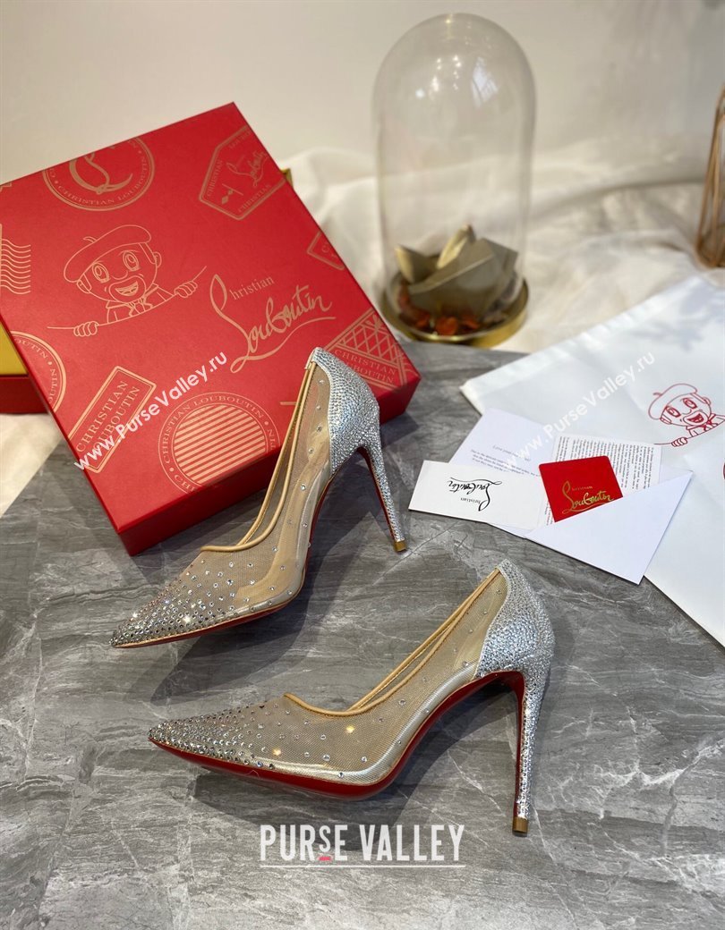 Christian Louboutin Follies Mesh Strass Pumps 10cm Silver 2025 (MD-250220037)