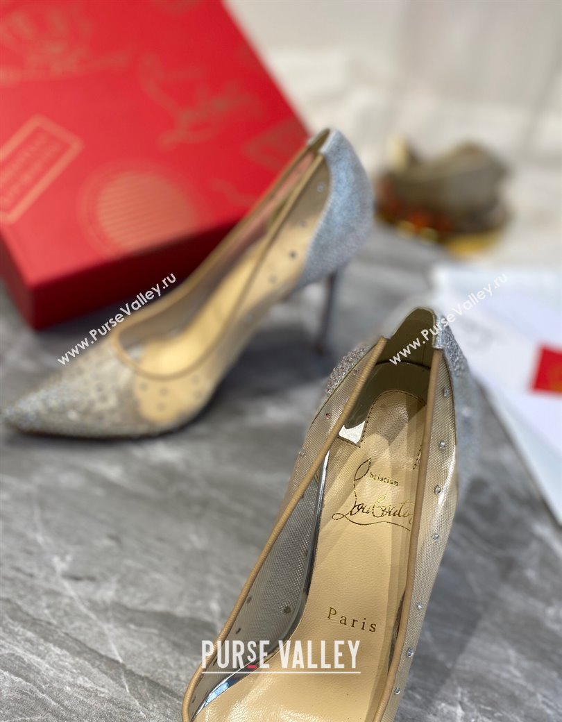 Christian Louboutin Follies Mesh Strass Pumps 10cm Silver 2025 (MD-250220037)