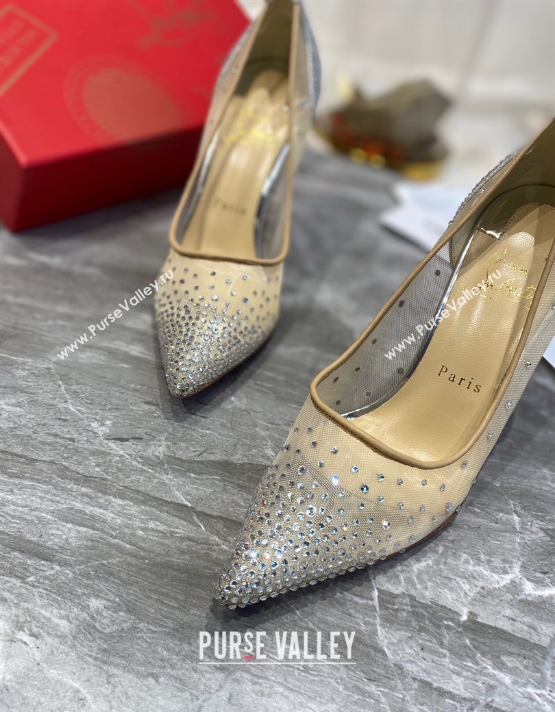 Christian Louboutin Follies Mesh Strass Pumps 10cm Silver 2025 (MD-250220037)