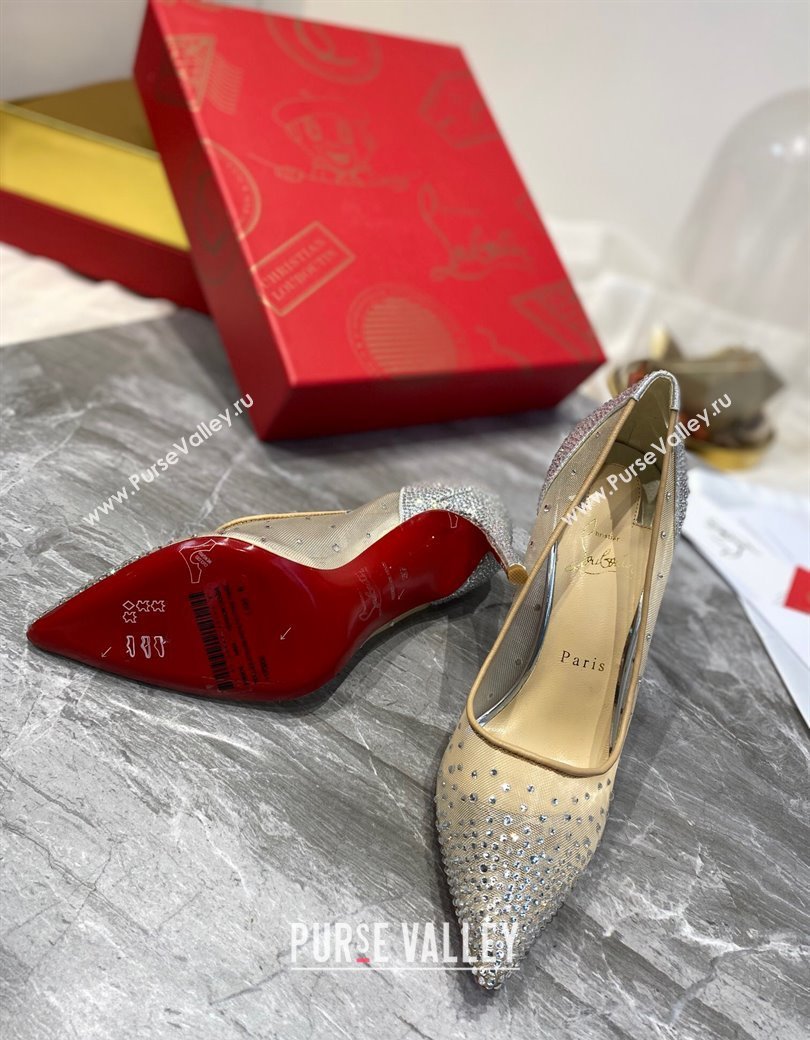 Christian Louboutin Follies Mesh Strass Pumps 10cm Silver 2025 (MD-250220037)