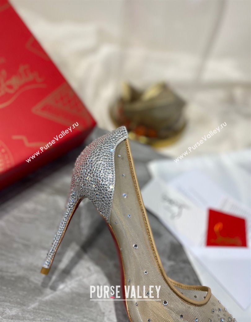 Christian Louboutin Follies Mesh Strass Pumps 10cm Silver 2025 (MD-250220037)