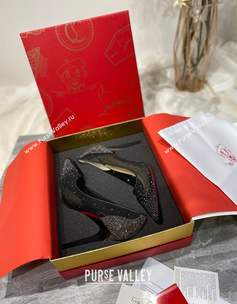 Christian Louboutin Follies Mesh Strass Pumps 10cm Gunmetal 2025 (MD-250220038)