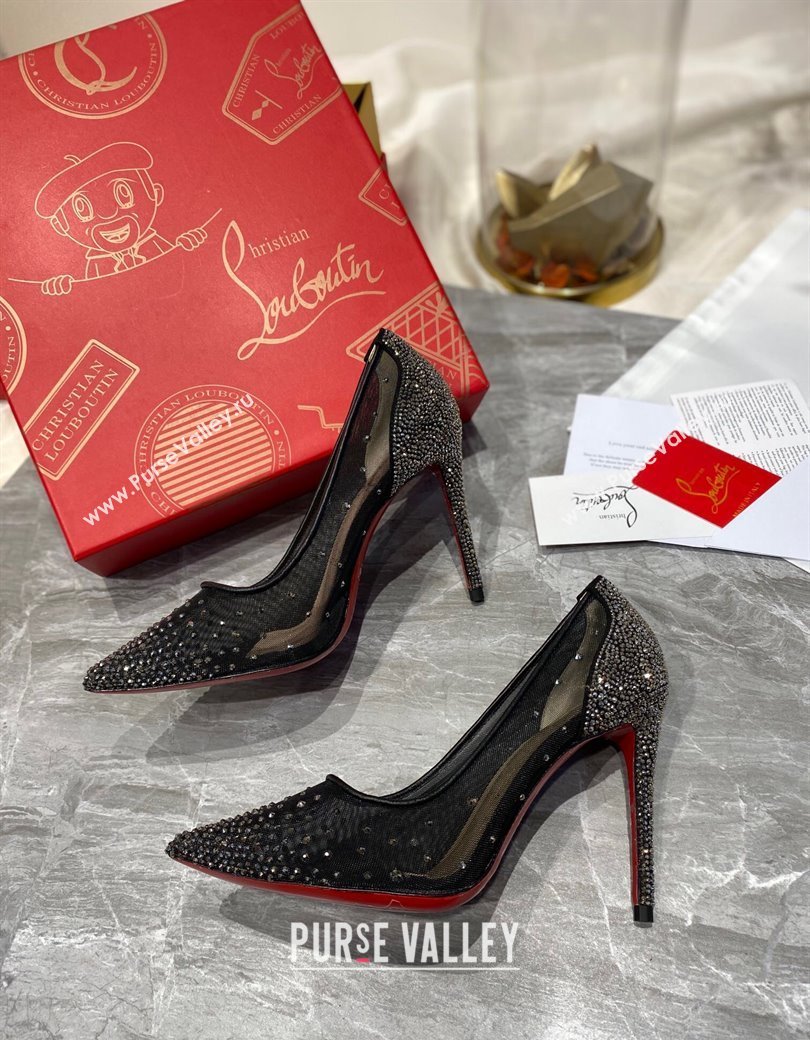 Christian Louboutin Follies Mesh Strass Pumps 10cm Gunmetal 2025 (MD-250220038)
