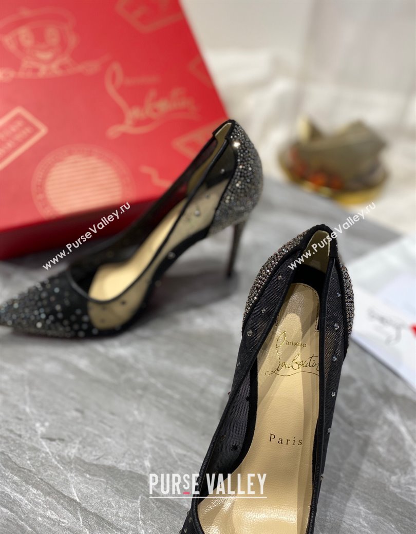 Christian Louboutin Follies Mesh Strass Pumps 10cm Gunmetal 2025 (MD-250220038)