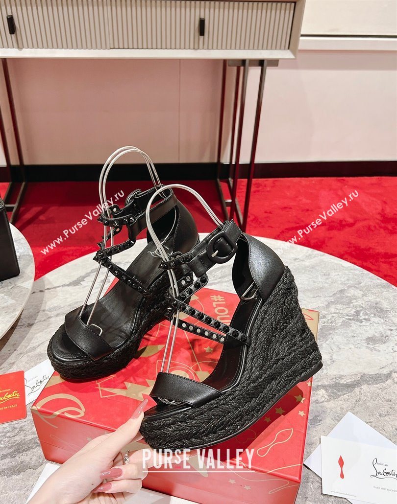 Christian Louboutin Malfadina Zeppa Wedge Sandals 12cm in Leather and Spikes Black 2025 (MD-250604131)