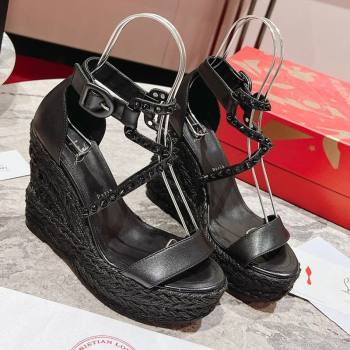 Christian Louboutin Malfadina Zeppa Wedge Sandals 12cm in Leather and Spikes Black 2025 (MD-250604131)