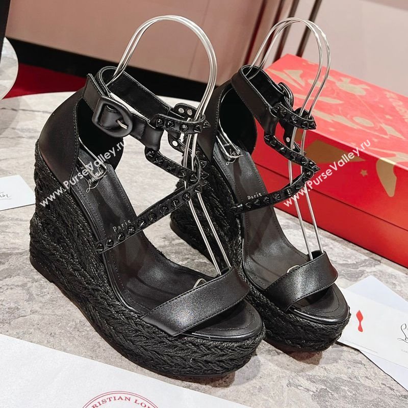 Christian Louboutin Malfadina Zeppa Wedge Sandals 12cm in Leather and Spikes Black 2025 (MD-250604131)
