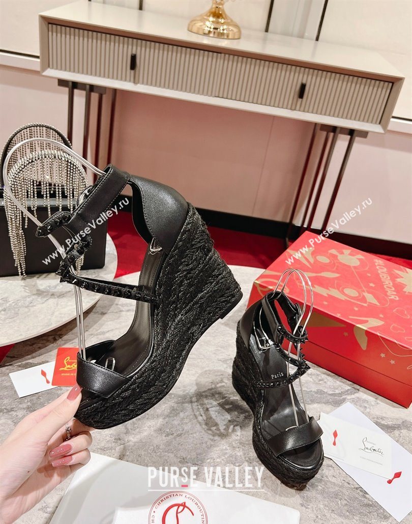 Christian Louboutin Malfadina Zeppa Wedge Sandals 12cm in Leather and Spikes Black 2025 (MD-250604131)