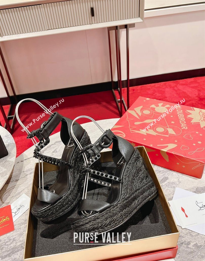 Christian Louboutin Malfadina Zeppa Wedge Sandals 12cm in Leather and Spikes Black 2025 (MD-250604131)