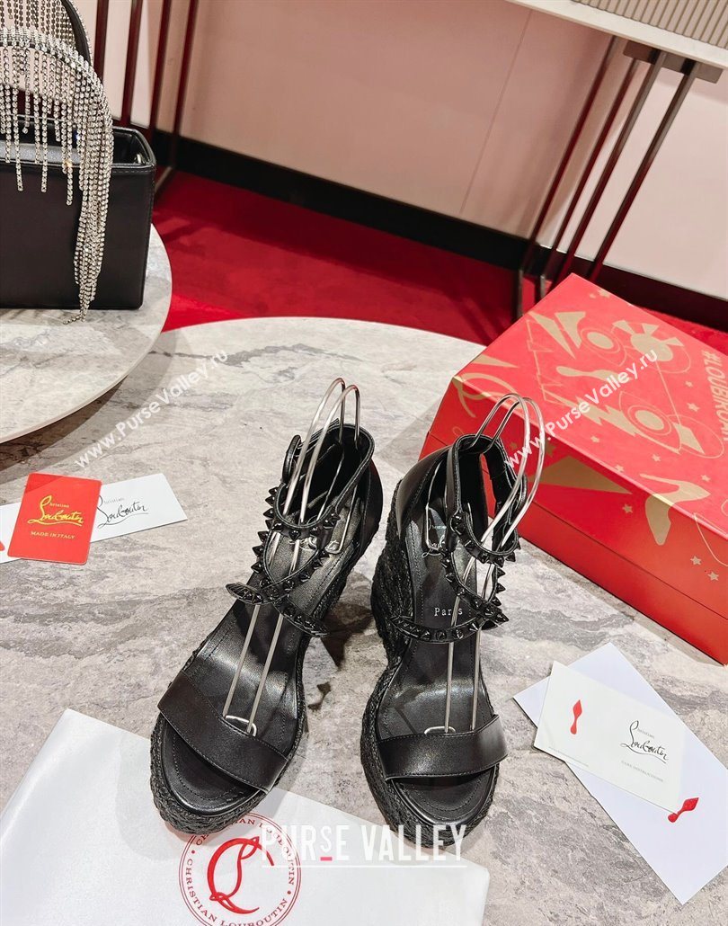 Christian Louboutin Malfadina Zeppa Wedge Sandals 12cm in Leather and Spikes Black 2025 (MD-250604131)