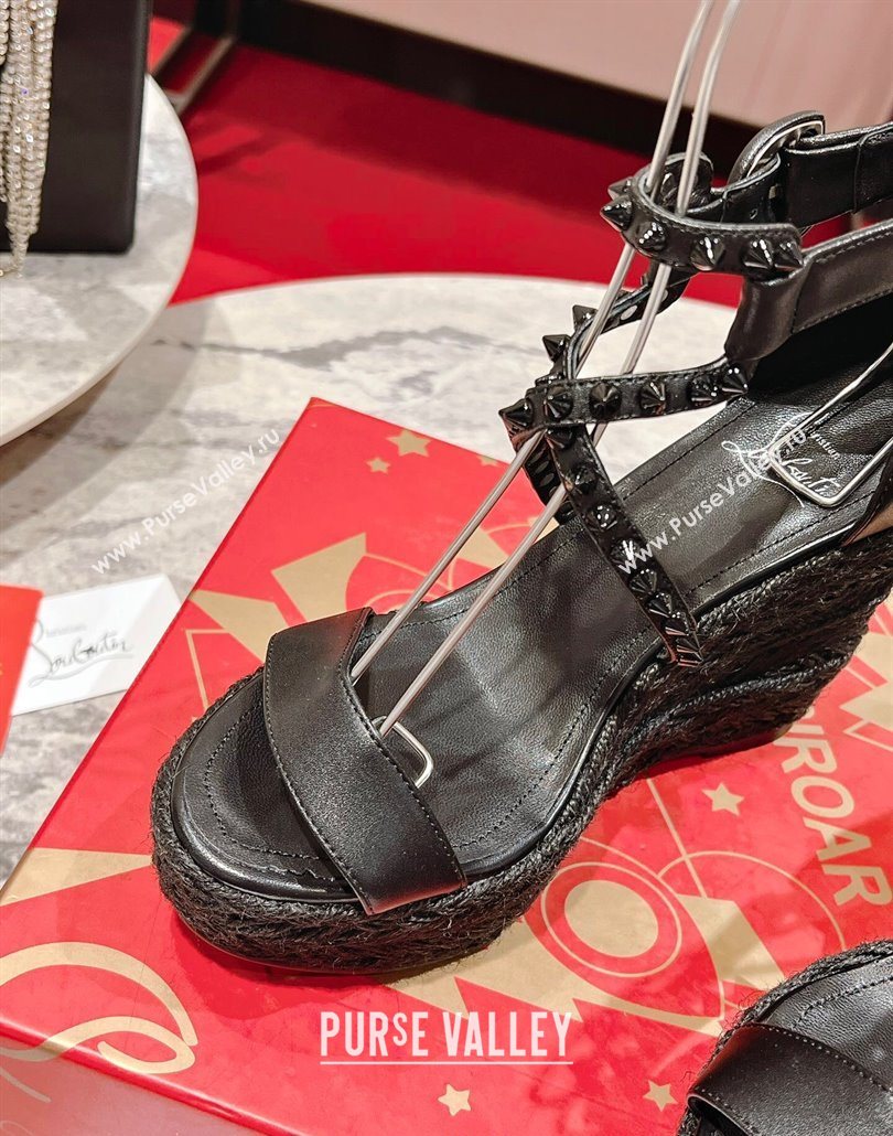 Christian Louboutin Malfadina Zeppa Wedge Sandals 12cm in Leather and Spikes Black 2025 (MD-250604131)