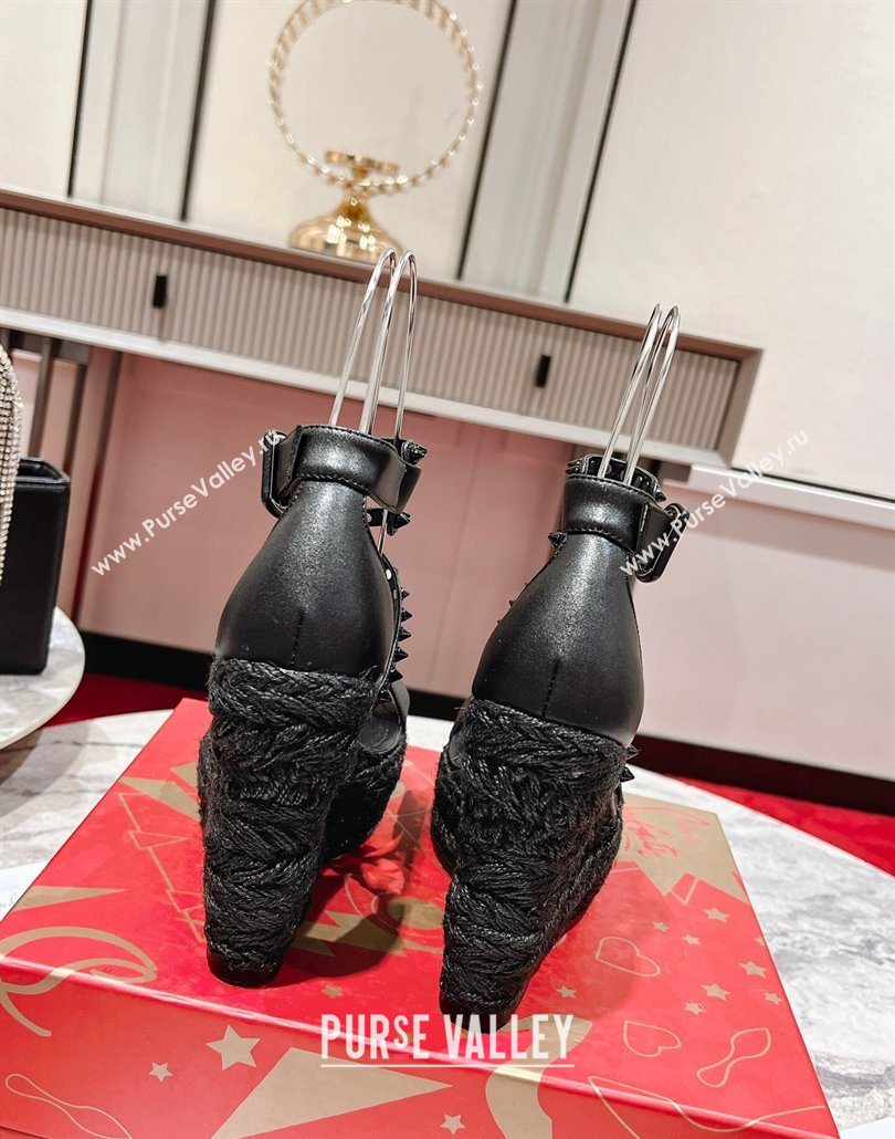 Christian Louboutin Malfadina Zeppa Wedge Sandals 12cm in Leather and Spikes Black 2025 (MD-250604131)