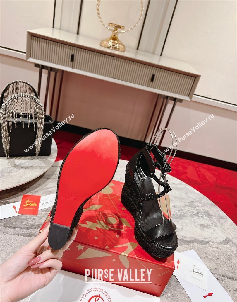 Christian Louboutin Malfadina Zeppa Wedge Sandals 12cm in Leather and Spikes Black 2025 (MD-250604131)
