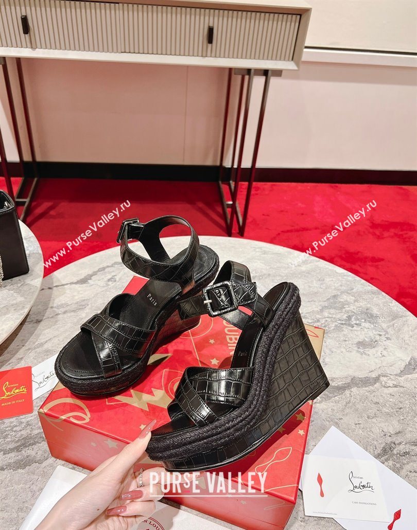 Christian Louboutin Malfadina Zeppa Wedge Sandals 12cm in Embossed Leather Black 2025 (MD-250604132)