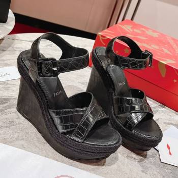 Christian Louboutin Malfadina Zeppa Wedge Sandals 12cm in Embossed Leather Black 2025 (MD-250604132)