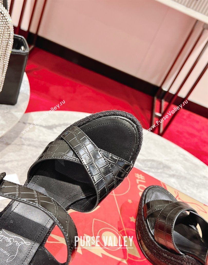 Christian Louboutin Malfadina Zeppa Wedge Sandals 12cm in Embossed Leather Black 2025 (MD-250604132)
