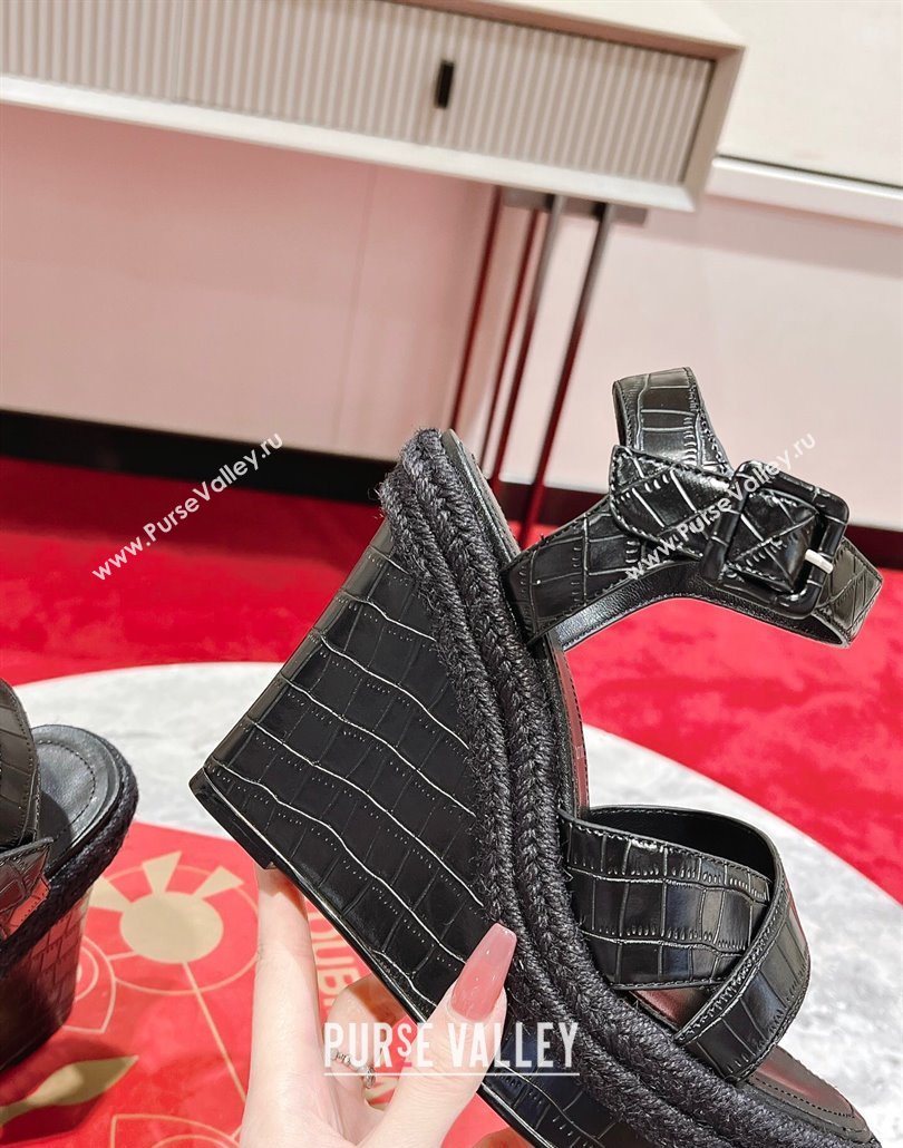 Christian Louboutin Malfadina Zeppa Wedge Sandals 12cm in Embossed Leather Black 2025 (MD-250604132)