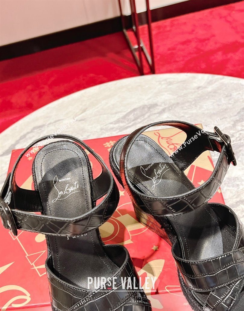 Christian Louboutin Malfadina Zeppa Wedge Sandals 12cm in Embossed Leather Black 2025 (MD-250604132)