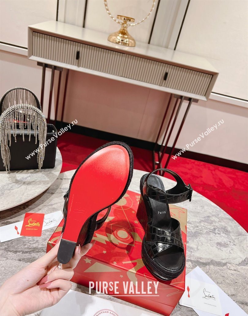 Christian Louboutin Malfadina Zeppa Wedge Sandals 12cm in Embossed Leather Black 2025 (MD-250604132)