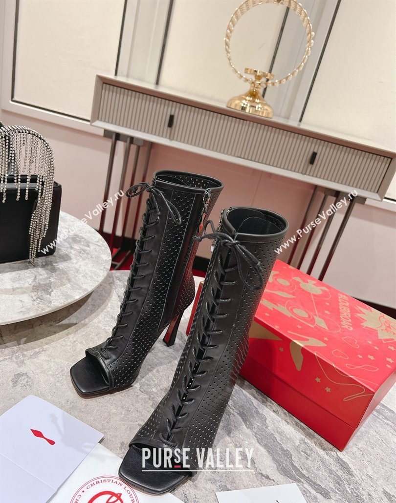 Christian Louboutin Open Toe Ankle Boots 10cm in Perforated Leather Black 2025 (MD-250604128)
