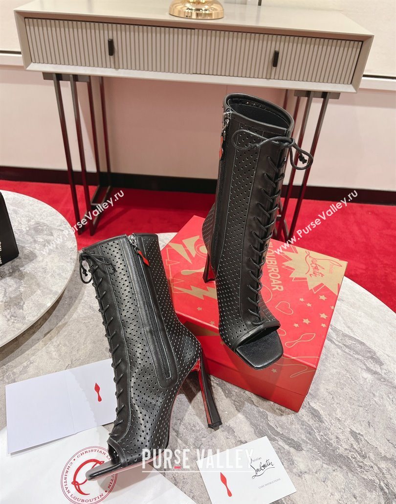Christian Louboutin Open Toe Ankle Boots 10cm in Perforated Leather Black 2025 (MD-250604128)