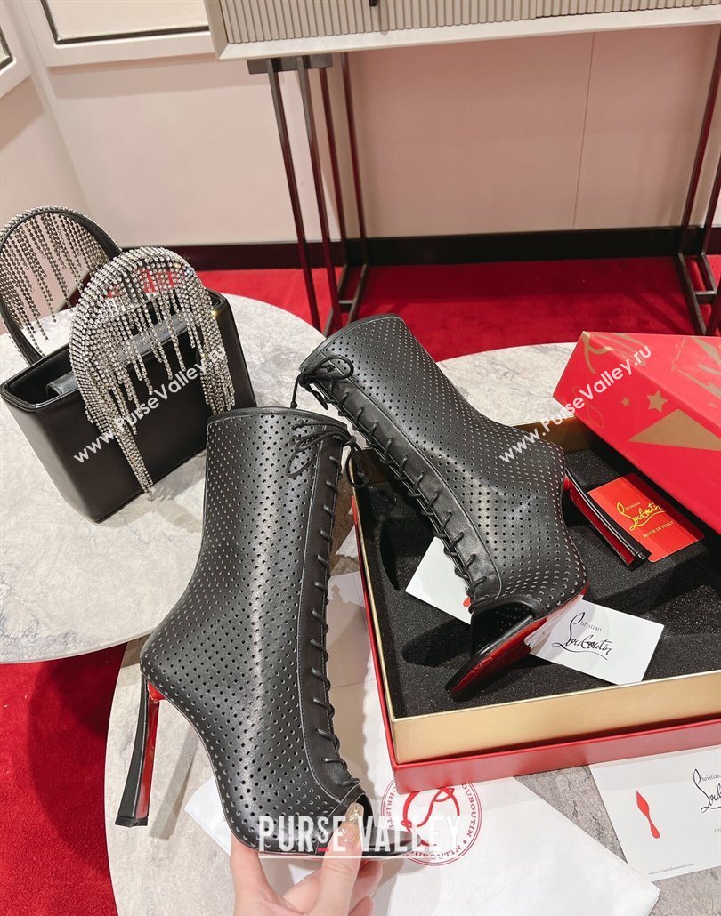 Christian Louboutin Open Toe Ankle Boots 10cm in Perforated Leather Black 2025 (MD-250604128)