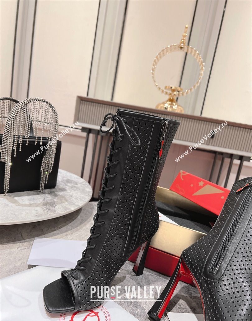 Christian Louboutin Open Toe Ankle Boots 10cm in Perforated Leather Black 2025 (MD-250604128)