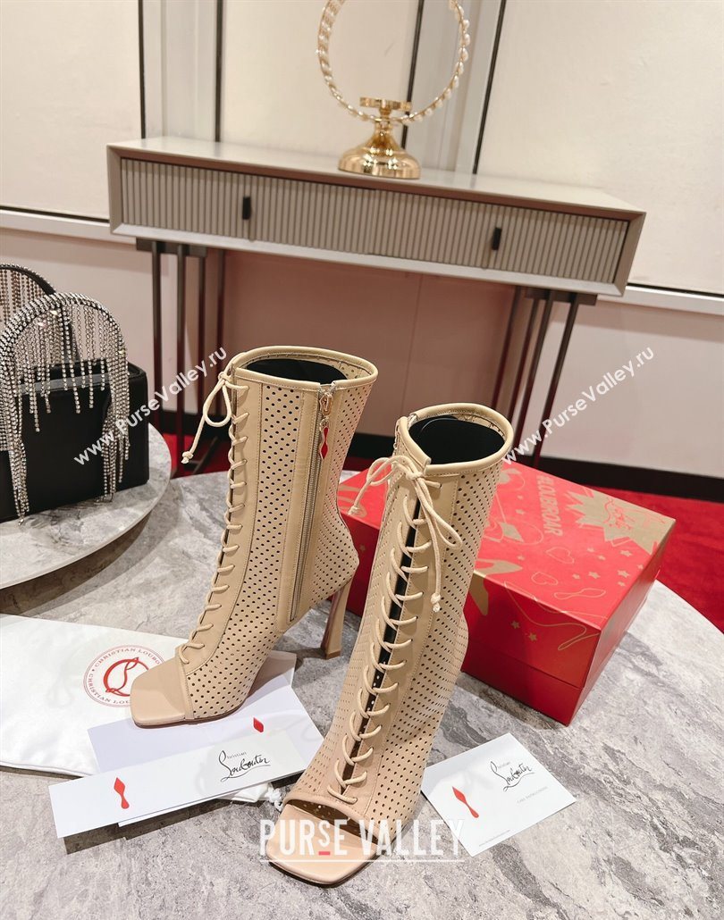 Christian Louboutin Open Toe Ankle Boots 10cm in Perforated Leather Beige 2025 (MD-250604129)