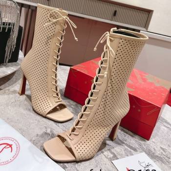 Christian Louboutin Open Toe Ankle Boots 10cm in Perforated Leather Beige 2025 (MD-250604129)