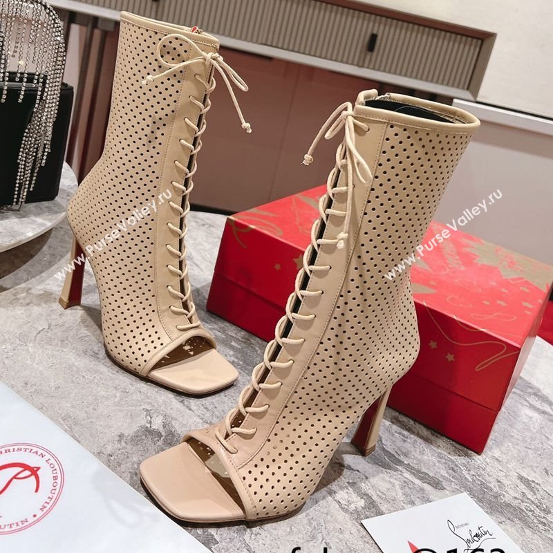 Christian Louboutin Open Toe Ankle Boots 10cm in Perforated Leather Beige 2025 (MD-250604129)