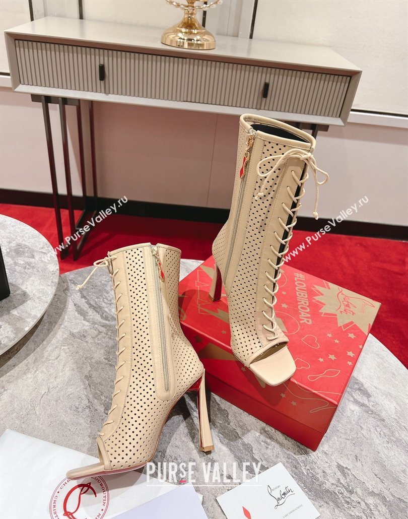 Christian Louboutin Open Toe Ankle Boots 10cm in Perforated Leather Beige 2025 (MD-250604129)