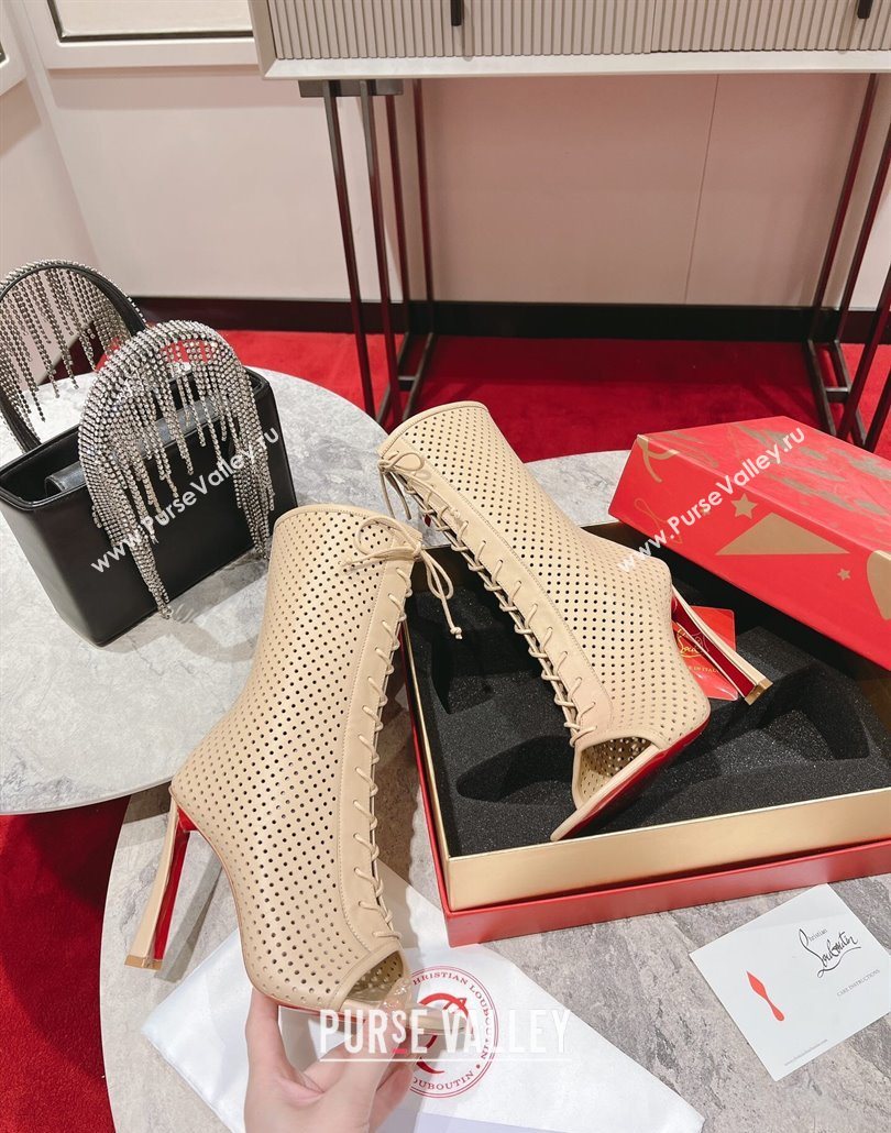Christian Louboutin Open Toe Ankle Boots 10cm in Perforated Leather Beige 2025 (MD-250604129)