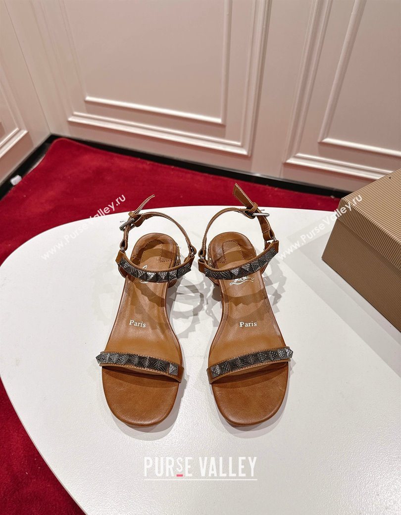 Christian Louboutin Pyrasand Heel Sandals 5.5cm in Waxed Leather with Spike Studs Brown 2025 (MD-251030128)