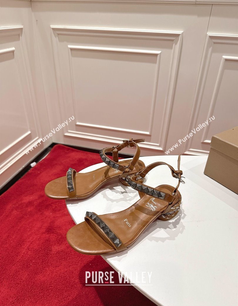 Christian Louboutin Pyrasand Heel Sandals 5.5cm in Waxed Leather with Spike Studs Brown 2025 (MD-251030128)