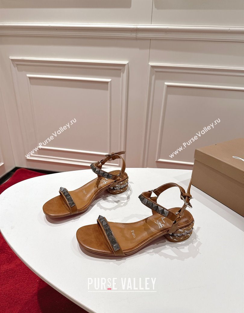 Christian Louboutin Pyrasand Heel Sandals 5.5cm in Waxed Leather with Spike Studs Brown 2025 (MD-251030128)