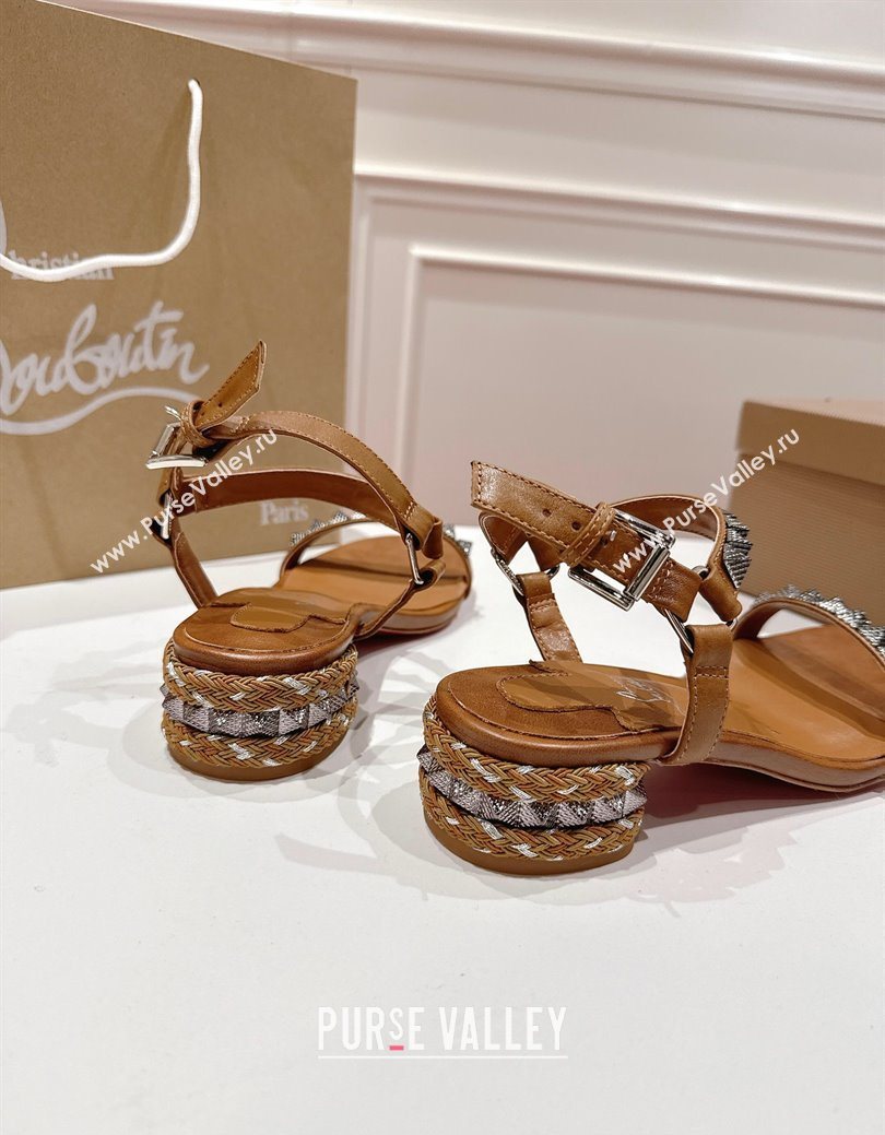 Christian Louboutin Pyrasand Heel Sandals 5.5cm in Waxed Leather with Spike Studs Brown 2025 (MD-251030128)