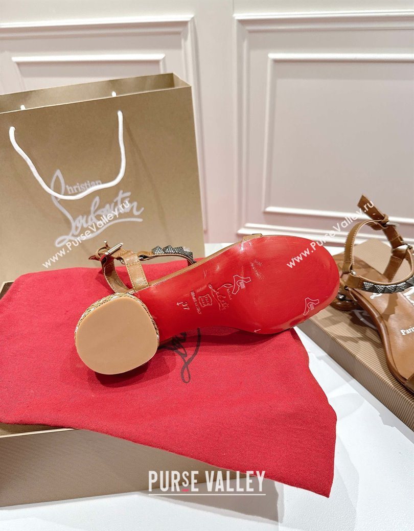 Christian Louboutin Pyrasand Heel Sandals 5.5cm in Waxed Leather with Spike Studs Brown 2025 (MD-251030128)