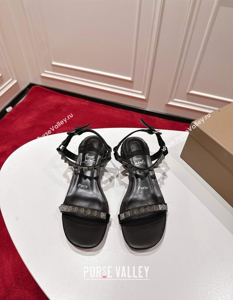 Christian Louboutin Pyrasand Heel Sandals 5.5cm in Waxed Leather with Spike Studs Black 2025 (MD-251030129)